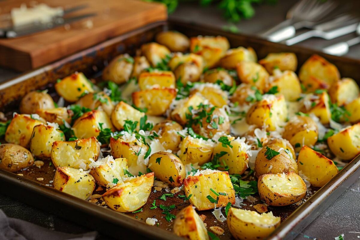 Découvrez comment préparer des pommes de terre rôties aux herbes et parmesan en seulement 20 minutes